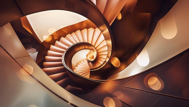 Intricate spiral staircase design showcasing smooth curves and warm lighting in an elegant indoor space - Powered by Adobe