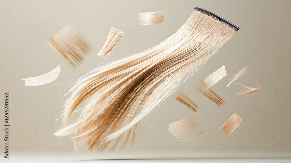 Poster Conceptual and Image Depicting Hair Forming Mesmerizing Abstract Shapes and Patterns as it s Being Cut and Levitating Weightlessly in Mid Air