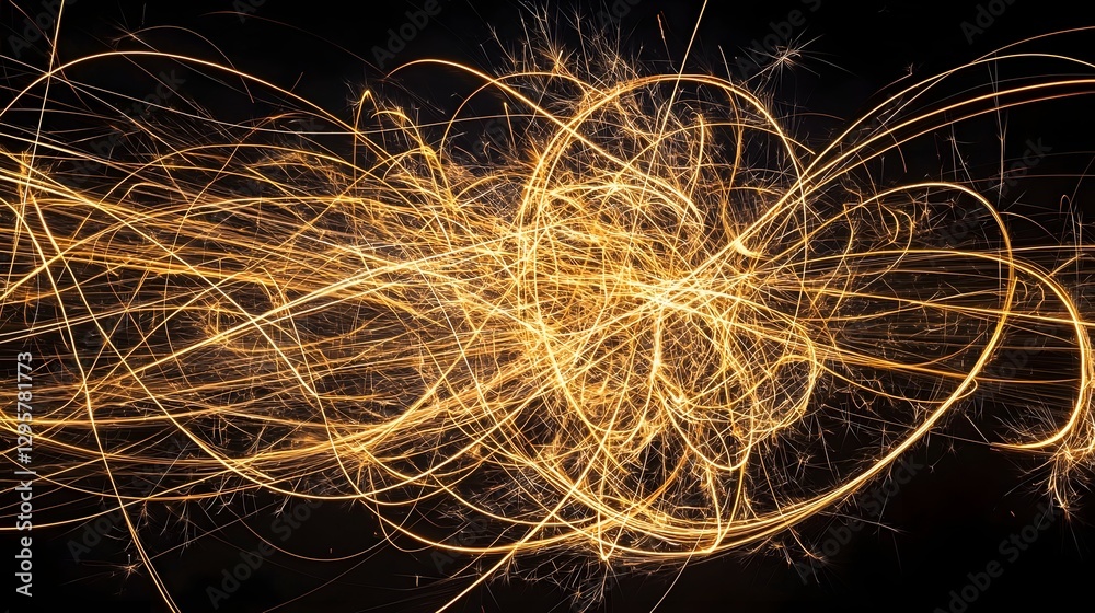 Poster composition of sparks in dynamic long exposure motion captured for an energetic and luminous visual 