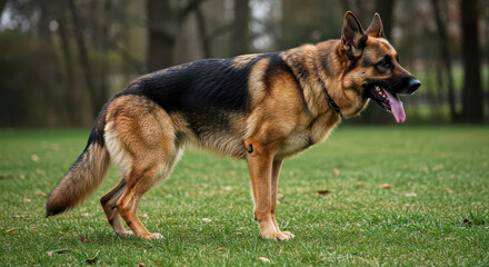Majestic German Shepherd Dog Standing in a Lush Green Park
