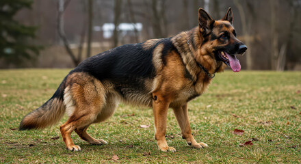 Majestic German Shepherd Dog Standing in a Park Canine Portrait Photography