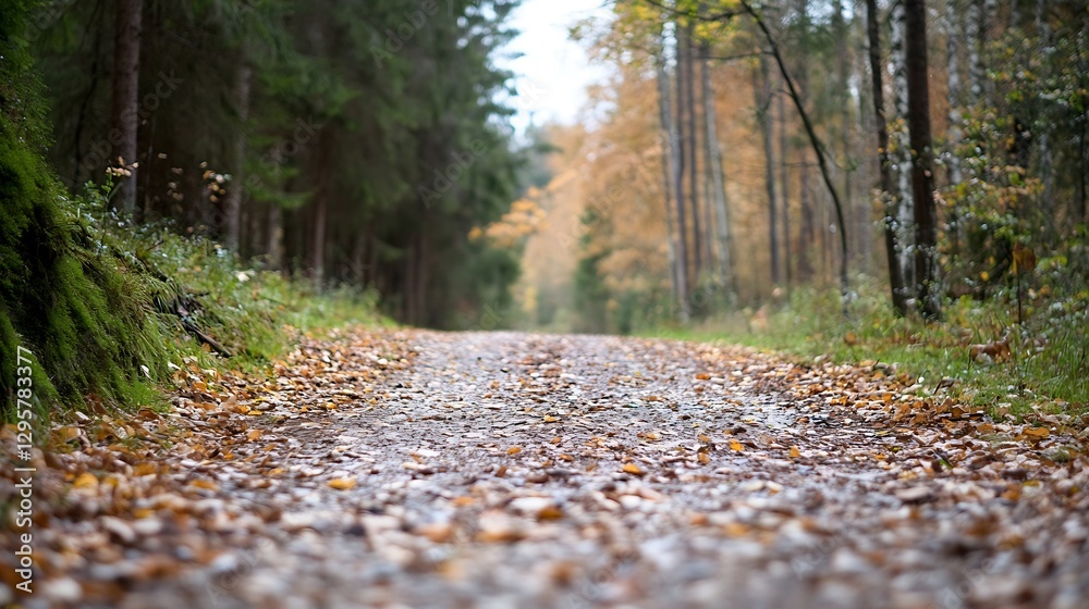Poster beautiful autumn forest pathway covered with colorful leaves inviting nature walks and adventure : g