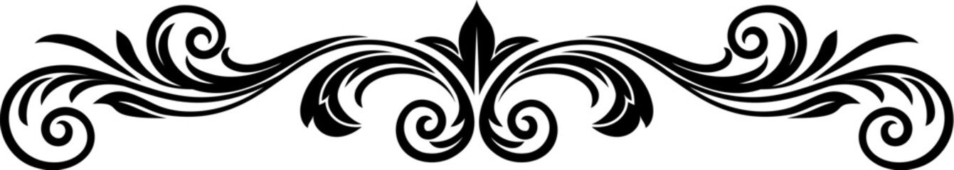 A filigree heraldic crest calligraphic motif, floral pattern horizontal divider design element. Original design in a vintage style. © Christos Georghiou