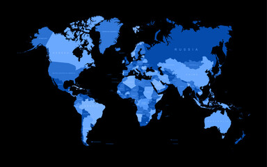 World map vector states border geography continent global business travel flat graphic earth globe planet worldwide black background