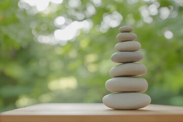 Obraz premium Zen garden, balanced stone cairn, stacked smooth pebbles