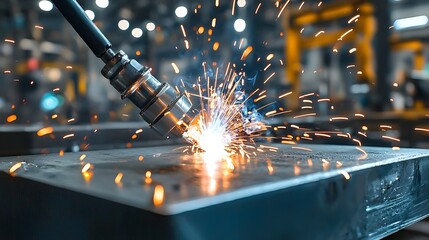 Macro photography of the welding tip mid process capturing the intense heat glowing metal and dramatic visual distortion effects of this skilled industrial technique