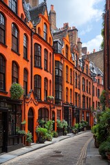 Fototapeta premium A cobblestone street lined with red brick buildings