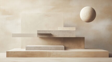 Abstract Three-Dimensional Geometric Shapes in Neutral Tones