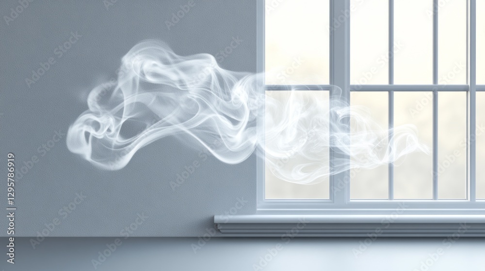 Poster soft wisps of smoke drift effortlessly through the sunlight streaming in from an open window, castin
