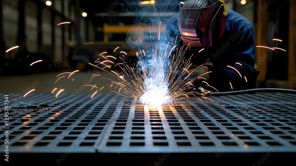 Poster motion blurred capture showcasing the intense sparks and smoke from a welder s torch in an industria