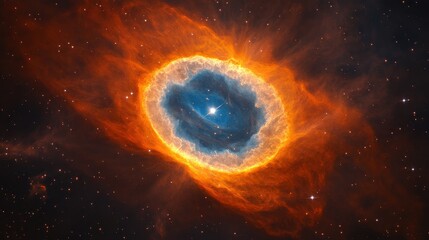 Obraz premium Stunning Cosmic Nebula with Bright Orange and Blue Colors in Space