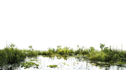 Swamp plants growing in water with transparent background