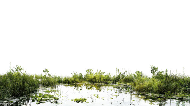Swamp plants growing in water with transparent background
