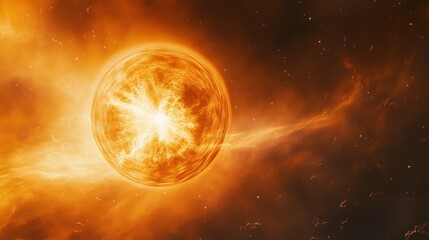 Obraz premium Fiery Celestial Body in Dark Space with Abstract Energy Waves