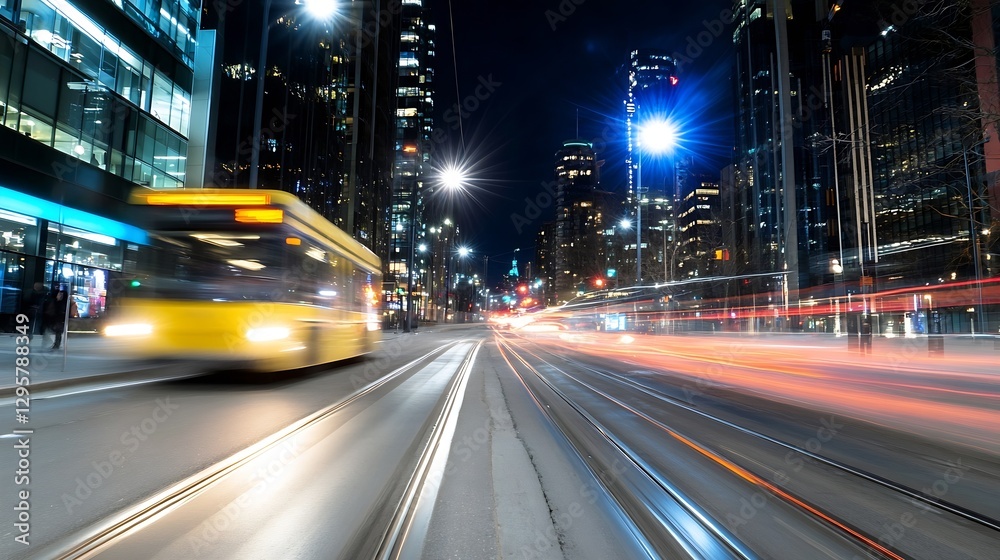 Aufkleber dynamic urban scene with blurred movement and night lights in a city environment : generative ai