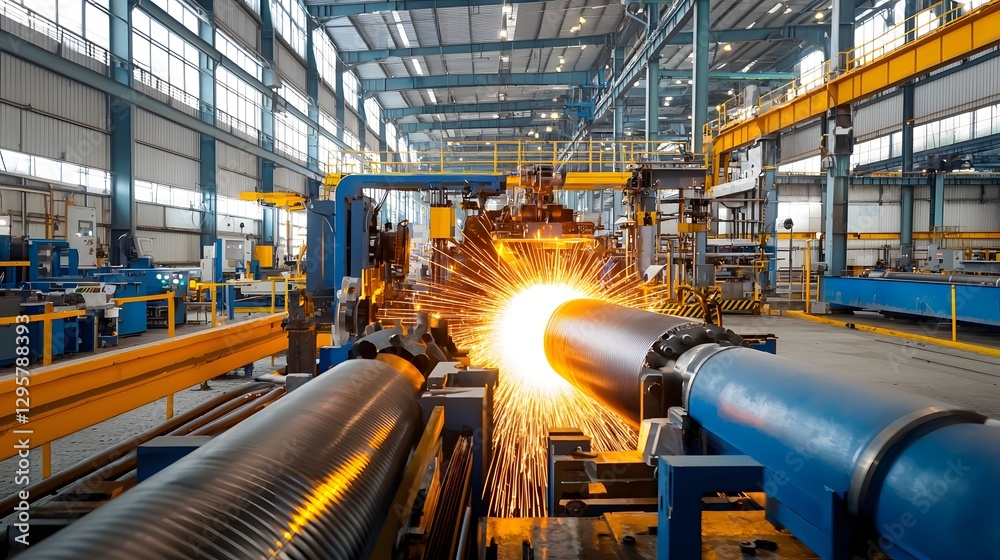 Aufkleber photo of a centrifugal casting machine rapidly spinning and shaping molten metal into cylindrical fo