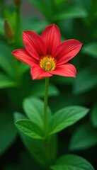 Fototapeta premium Single alstroemeria flower with lush green foliage, greenery, foliage