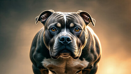 Ritratto di un cane di razza Pit Bull Terrier, su sfondo colorato