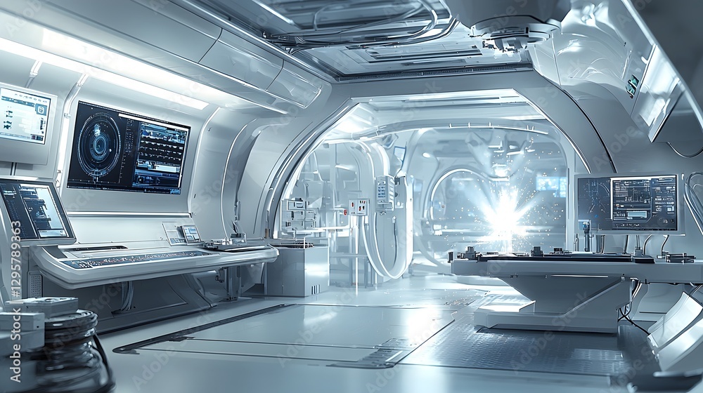 Poster photo showcasing a futuristic vision of laser welding process featuring a clean precise and sterile 