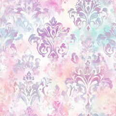 Pastel Floral Damask Pattern - Watercolor Vintage Design with Soft Hues
