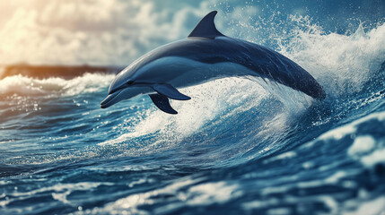 Majestic Dolphin Leaping Ocean Wave Aquatic Wildlife Marine Mammal Nature Photography