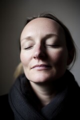 Obraz premium Serene Woman Relaxing with Closed Eyes in Soft Lighting Portrait