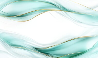 Fototapeta premium Abstract teal waves with gold lines on white, ideal for elegant backgrounds