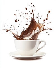 Coffee Splash in White Cup on White Background