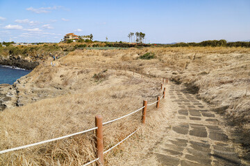 바다와 언덕이 어우러진 풍경 제주 제주시 한경면 용수리 올레길 12코스 생이기정