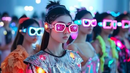 Visionary Fashion Show Featuring Avant Garde Designs Glowing Accessories and Metallic Fabrics on the Runway