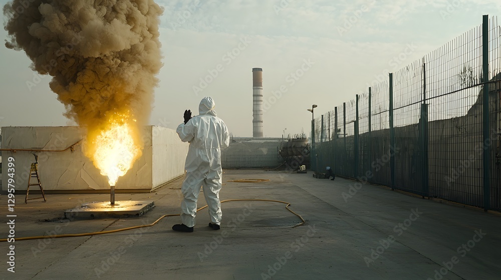 Aufkleber Worker in Protective Suit Carefully Monitoring the High Temperature Die Casting Process with Molten Metal Injection in an Industrial Factory Setting