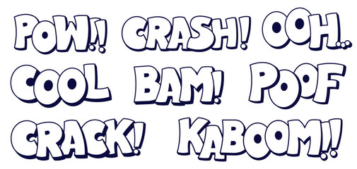 Speech bubbles pack with Ooh Crack Bam Cool black and white worlds and halftone elements.