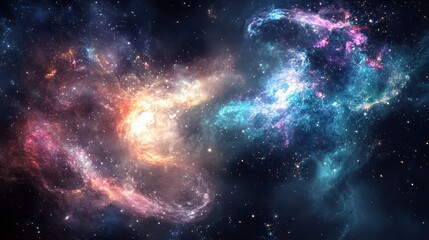 Naklejka premium Cosmic Colorful Nebulas Merging in the Vast Universe of Space