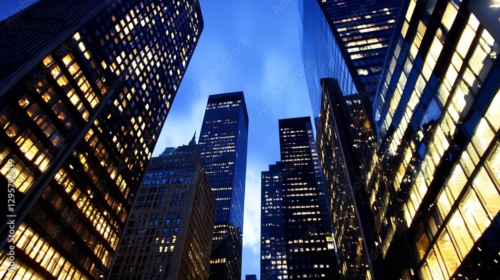 Wall mural Stunning Night Skyline View of Modern Skyscrapers in Urban City Environment with Dramatic Lighting : Generative AI