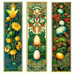 A set of antique Victorian bookmarks, modular panels with Easter motifs for scrapbooking, printing, Easter decoration, and notepad design.