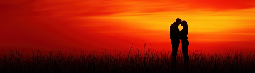 Fototapeta premium Couple kissing at sunset field love