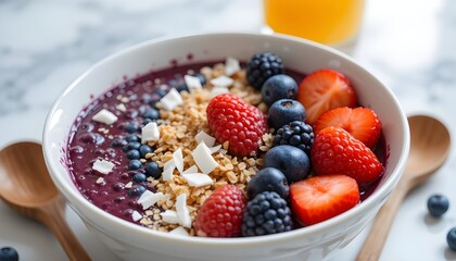 Healthy Breakfast with Assorted Berries, Granola, and Smoothie Bowl