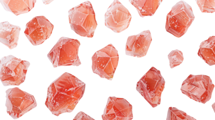 Floating red crystals on transparent background: seamless repeating pattern