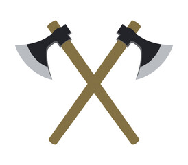 Crossed battle axes vector illustration, medieval weapon isolated on white