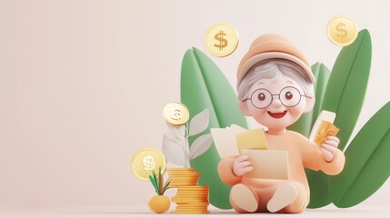 Inclusive banking, elderly using digital finance tools, 3D illustration
