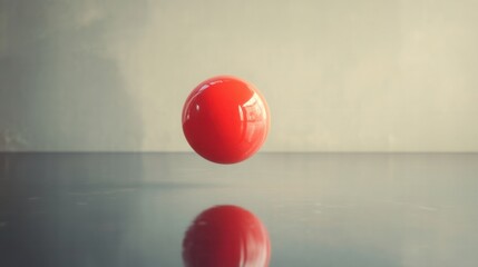 Floating Red Sphere on Reflective Surface, Minimalist Art with Soft Lighting and Subtle Background Texture for Modern Aesthetic Appeal