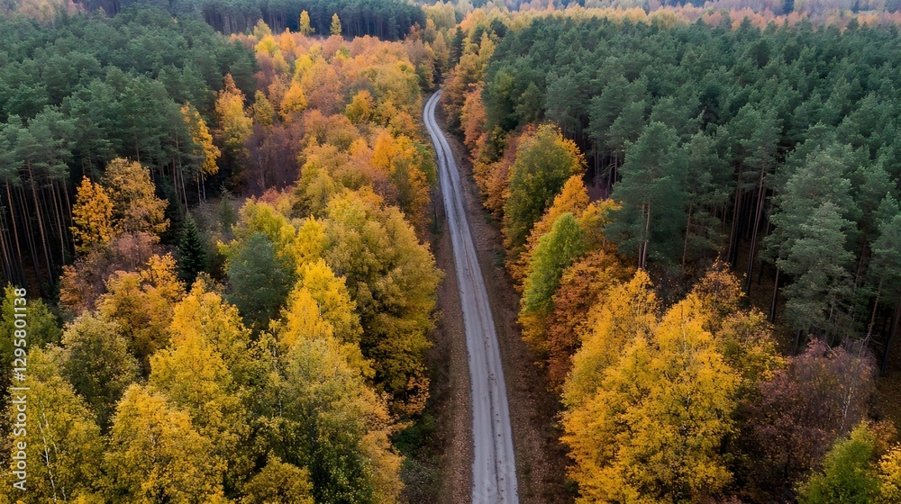 Poster stunning aerial view of autumn trees with bright colors and serene pathway : generative ai