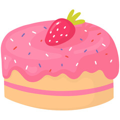 Hand drawn strawberry cake cartoon illustration 