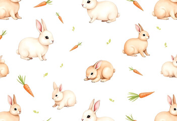 seamless pattern with rabbits and carrots
