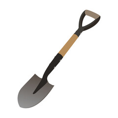 Garden shovel with metal blade and wooden handle, digging tool for farming and landscaping