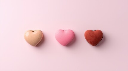 Fototapeta premium Three different colored heart shaped chocolates in a row