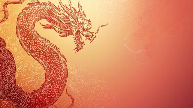 Crimson Dragon's Elegance: A majestic, red dragon, symbolizing power, wisdom, and good fortune, curves gracefully across a warm, gradient background.