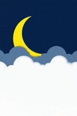 Simple yellow crescent moon on dark blue background, symbol, earth, lunar