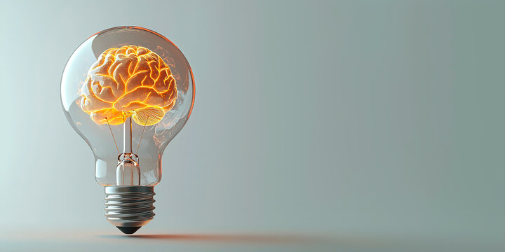 Bombilla con cerebro en el interior, espacio para texto