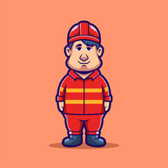 Cute cartoon character mascot profession job fireman vector